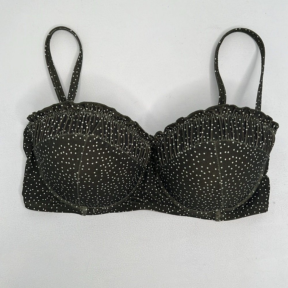 Azura Australia swim dark olive green & white polka dot bikini top size D